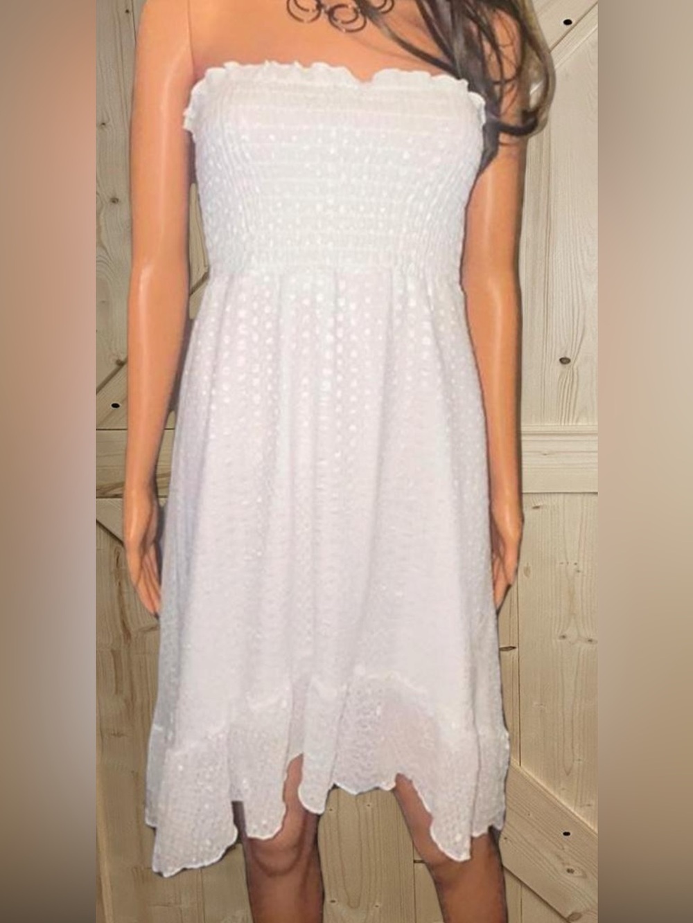 Valia White Strapless Eyelet Summer Dress